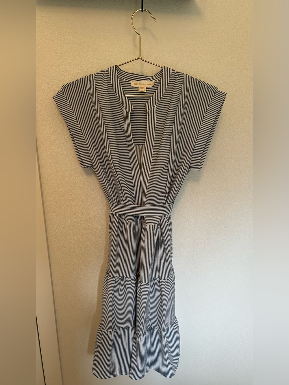 Navy & White Striped Maxi Dress with Belt